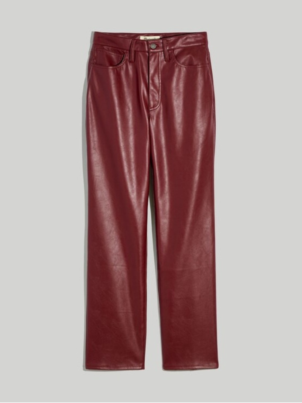 MADEWELL - The Perfect Vintage Straight Jean in faux leather. Dark Cabernet. 30